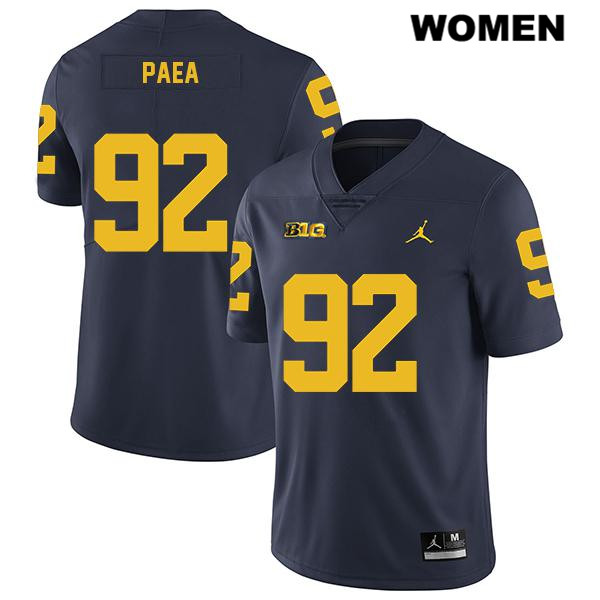 Women's NCAA Michigan Wolverines Phillip Paea #92 Navy Jordan Brand Authentic Stitched Legend Football College Jersey PW25R66VU